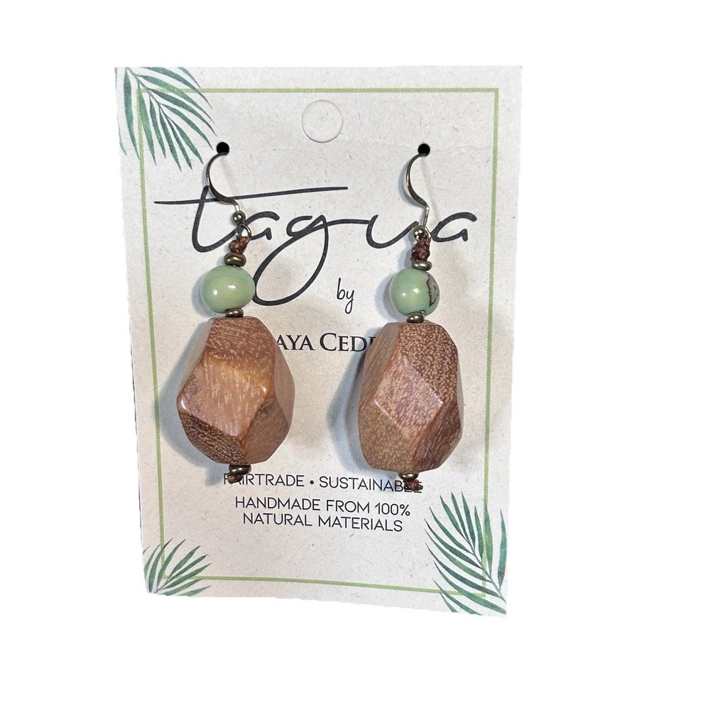 Tagua Nut Earrings Mint Unique Handmade 100% Natural Ecuador